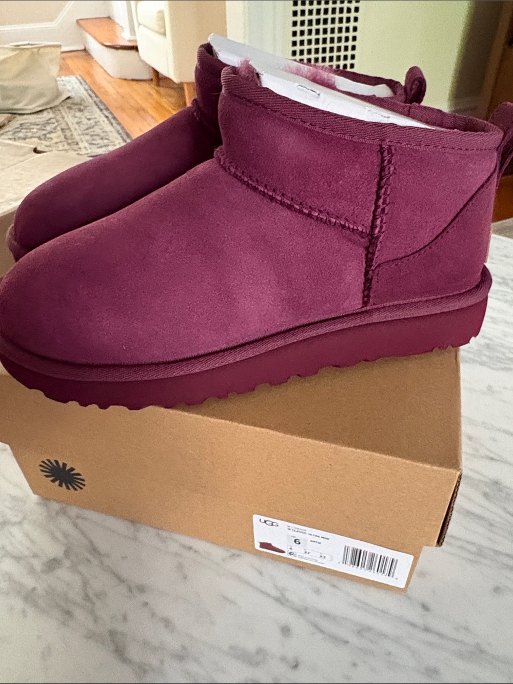 UGG Women's Classic Ultra Mini Ankle Booties in Plum Suede
